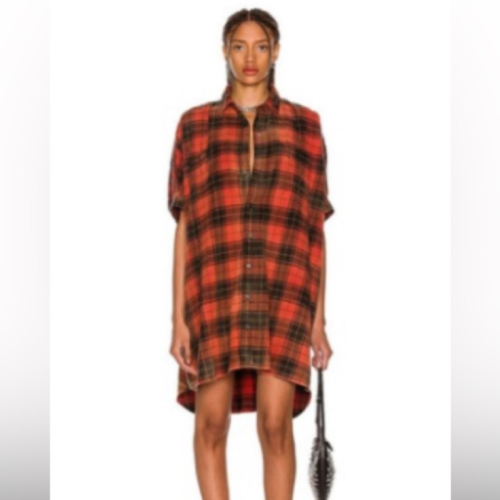 R13 Oversized Short Sleeve Flannel Dress